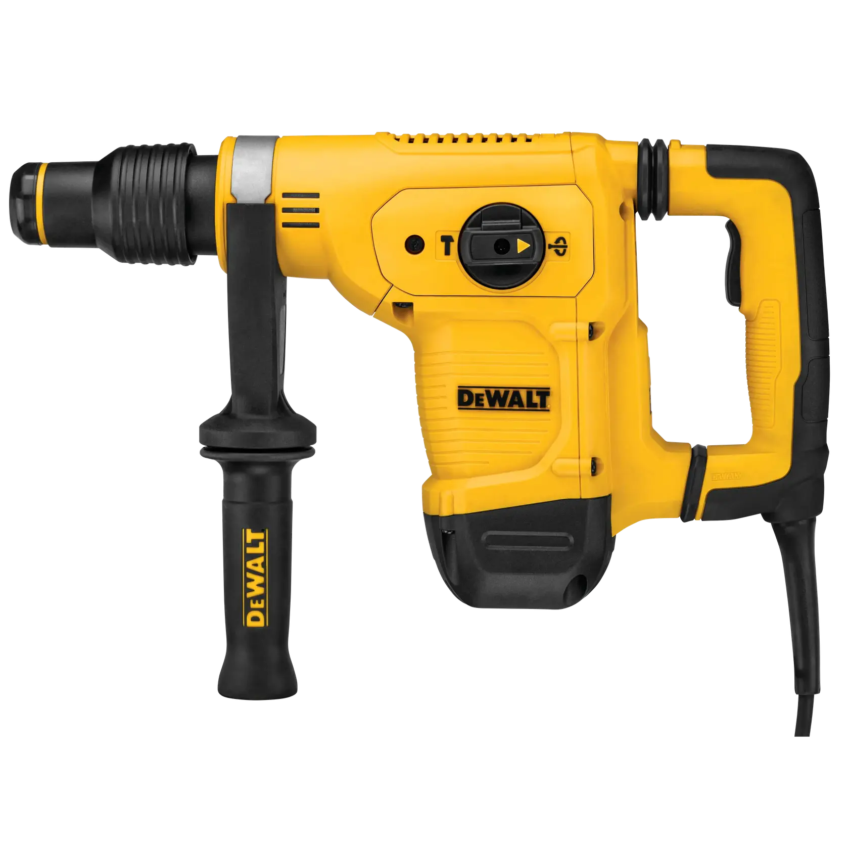 DEWALT hammer drill, SKUs D25810K-QS, D25810K, yellow with black handle, product photography.