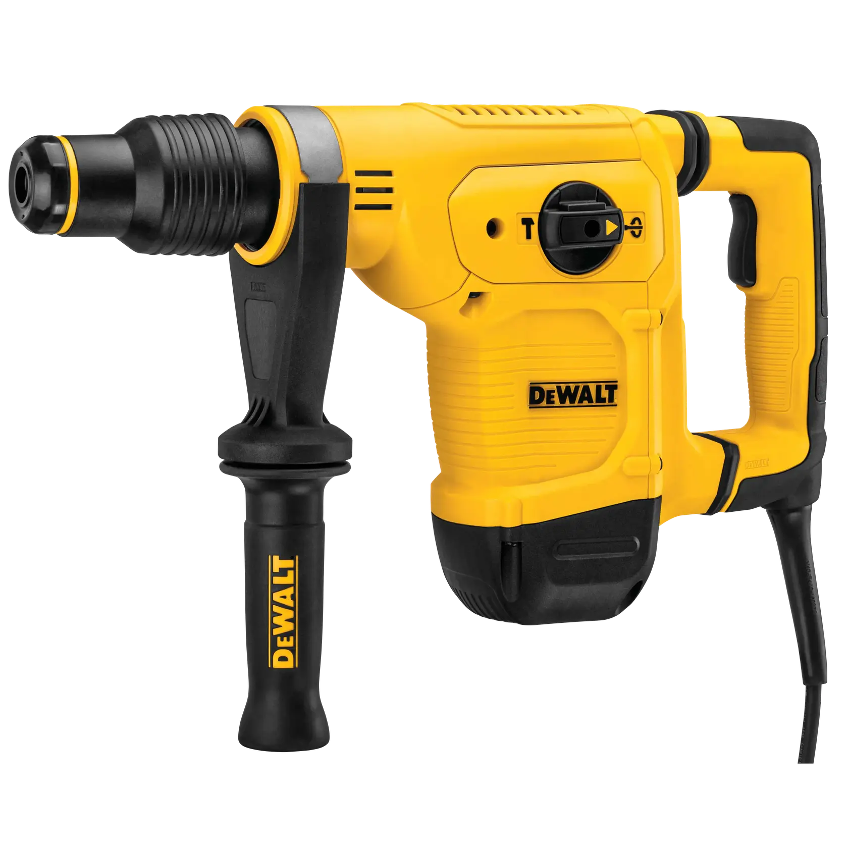 DEWALT corded rotary hammer, yellow and black, side angle. SKUs: D25810K-B3, B2, QS, AR, D25810K.