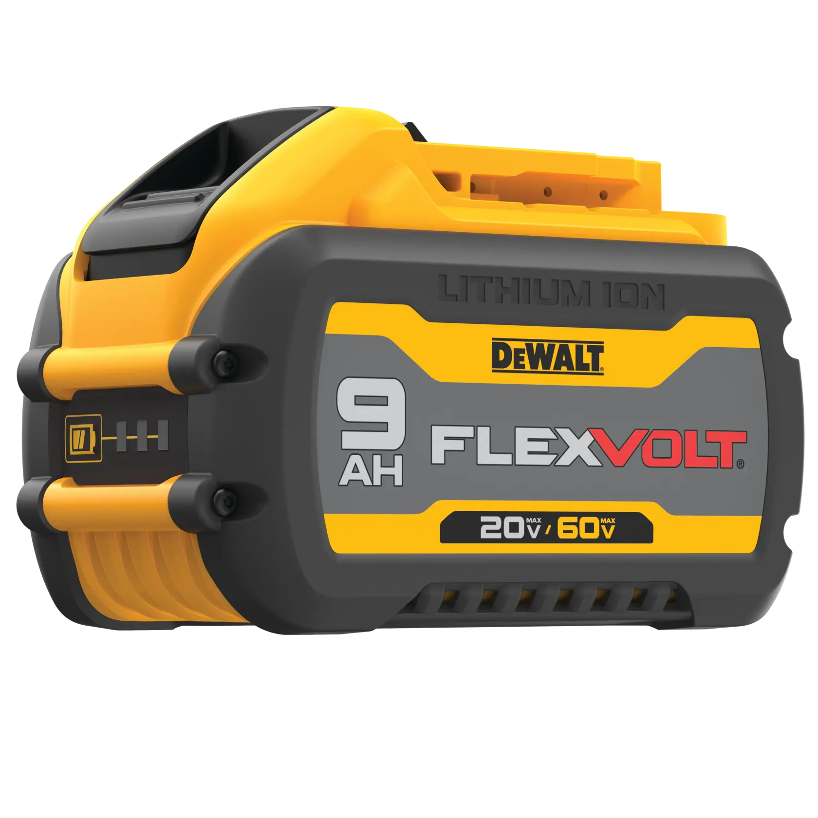 DEWALT FlexVolt DCB609 9Ah lithium-ion battery, dual voltage 20V/60V, yellow and black casing.