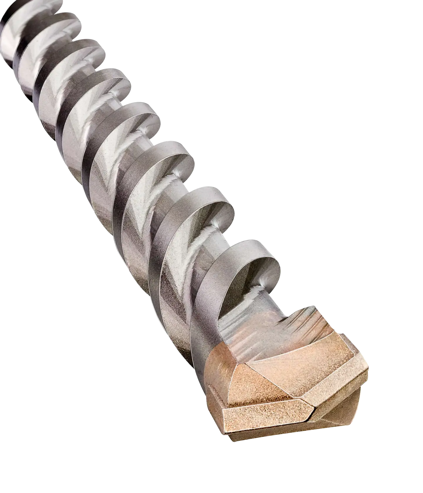 Close-up of a DEWALT DT60207 spiral drill bit with a carbide tip, used for masonry and concrete drilling.