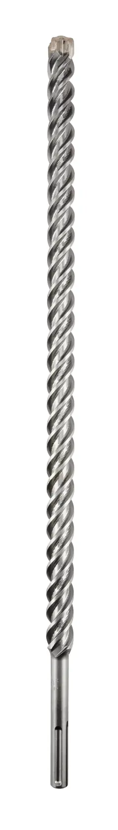 Long, spiral metal drill bit for SDS rotary hammer, shown on a white background.