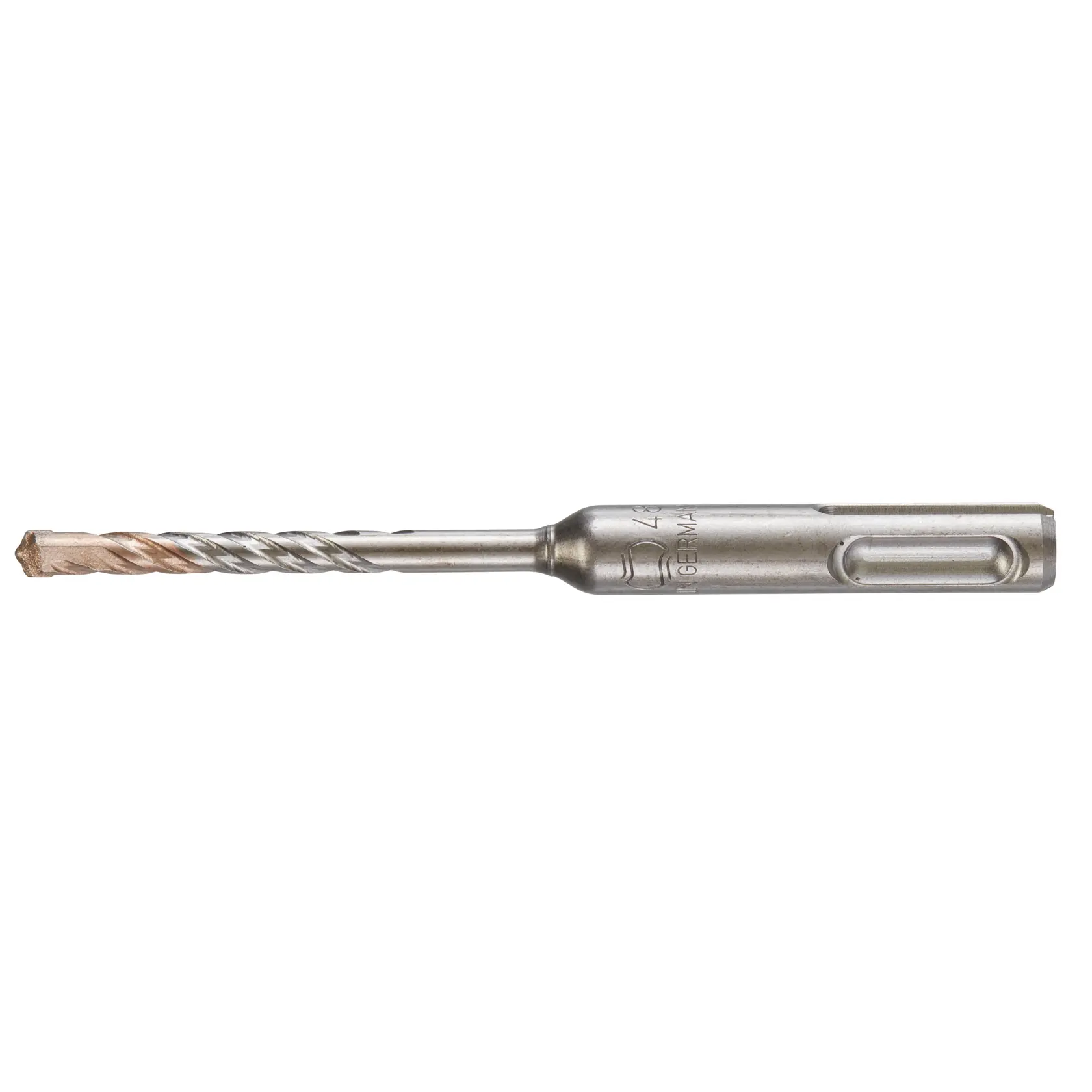 Metal DEWALT SDS drill bit with spiral tip, shown against white background.