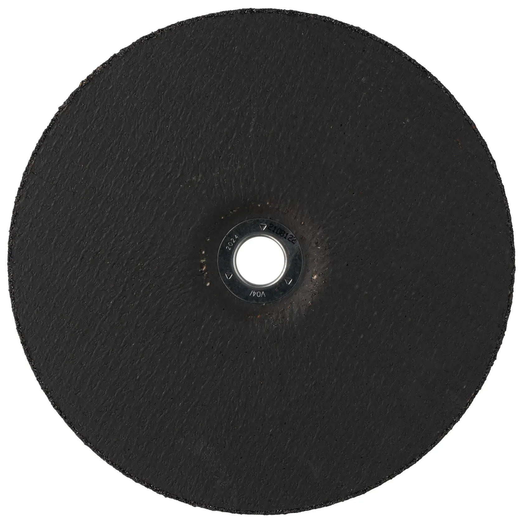 A close-up image of a black circular cutting disc with a central hole, commonly used for power tools such as angle grinders.