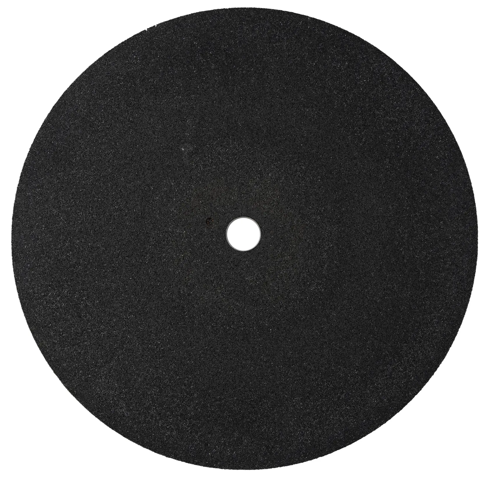 A close-up image of a round, black abrasive cutting disc with a central hole, suitable for power tools.